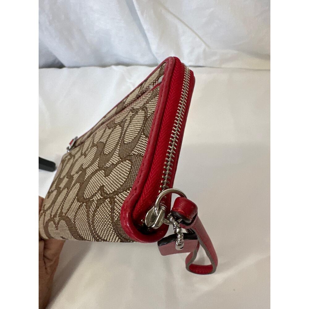 Coach Signature Canvas wristlet Wallet with Red Trim - Picture 5 of 8